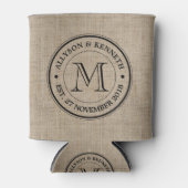Maak je eigen Logo monogram Burlap Retro Blikjeskoeler (Voorkant)