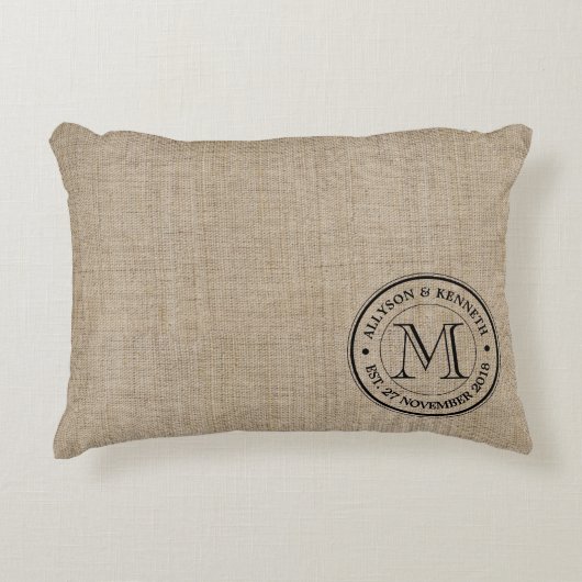 Maak je eigen Logo monogram Burlap Retro Decoratief Kussen (Voorkant)