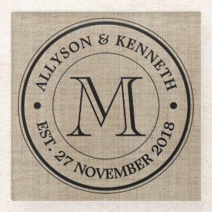 Maak je eigen Logo monogram Burlap Retro Glazen Onderzetter