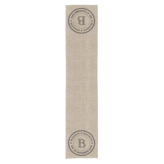 Maak je eigen Logo monogram Burlap Retro Korte Tafelloper (Voorkant)