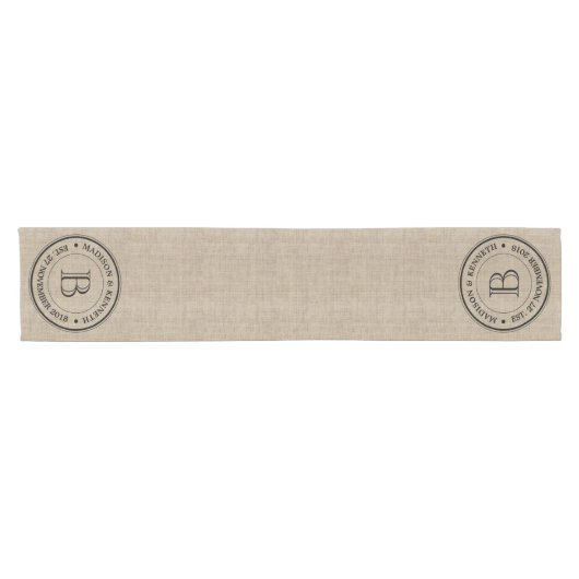 Maak je eigen Logo monogram Burlap Retro Korte Tafelloper (Horizontaal)