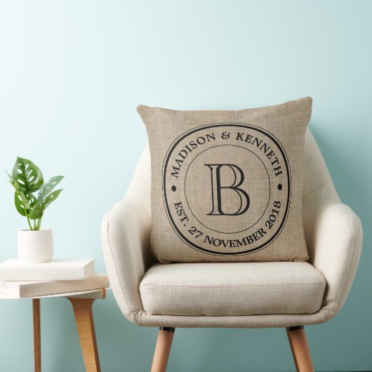 Maak je eigen Logo monogram Burlap Retro Kussen (Stoel)