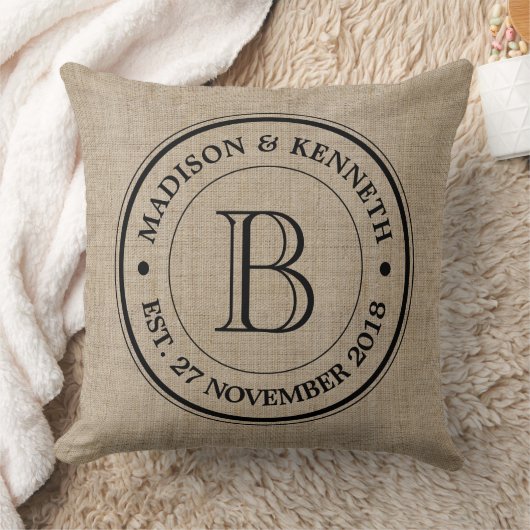 Maak je eigen Logo monogram Burlap Retro Kussen (Deken)
