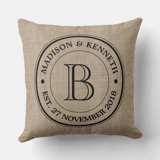 Maak je eigen Logo monogram Burlap Retro Kussen (Achterkant)
