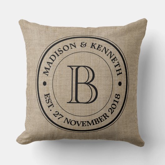 Maak je eigen Logo monogram Burlap Retro Kussen (Voorkant)