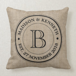 Maak je eigen Logo monogram Burlap Retro Kussen