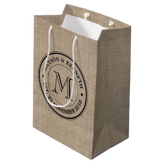 Maak je eigen Logo monogram Burlap Retro Medium Cadeauzakje (Achterkant Gekanteld)