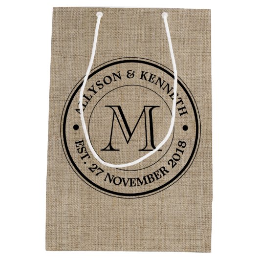 Maak je eigen Logo monogram Burlap Retro Medium Cadeauzakje (Achterkant)