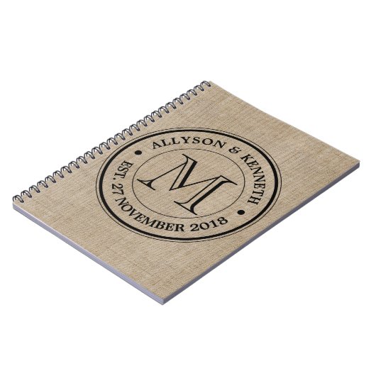 Maak je eigen Logo monogram Burlap Retro Notitieboek (Linkerzijde)