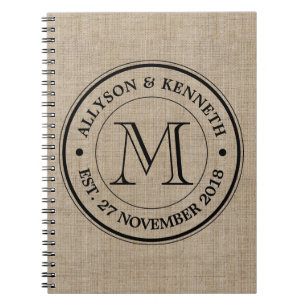Maak je eigen Logo monogram Burlap Retro Notitieboek