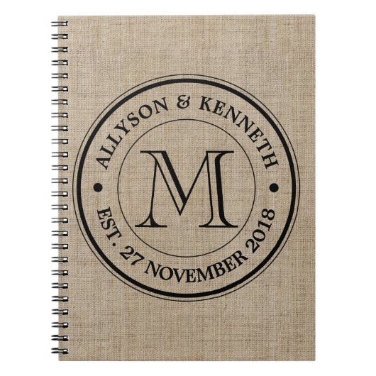 Maak je eigen Logo monogram Burlap Retro Notitieboek (Voorkant)
