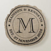 Maak je eigen Logo monogram Burlap Retro Rond Kussen (Voorkant)