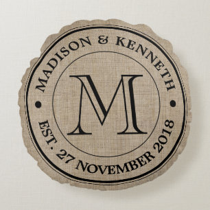 Maak je eigen Logo monogram Burlap Retro Rond Kussen