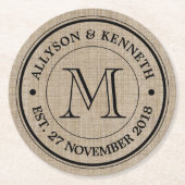 Maak je eigen Logo monogram Burlap Retro Ronde Kartonnen Onderzetter (Voorkant)
