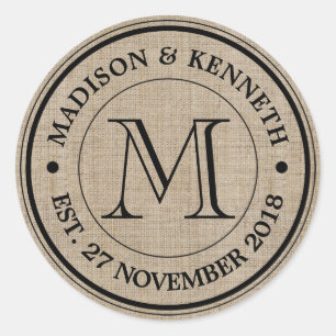 Maak je eigen Logo monogram Burlap Retro Ronde Sticker