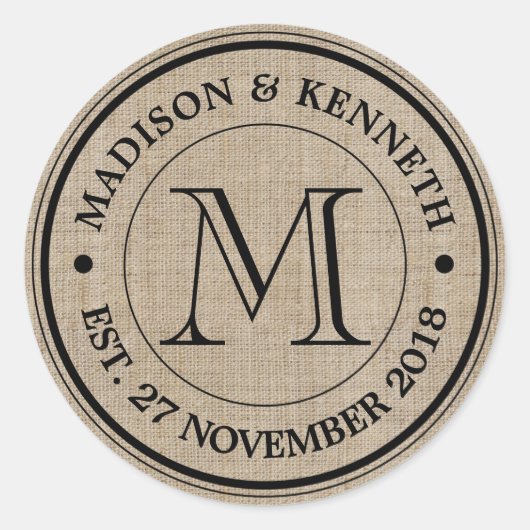 Maak je eigen Logo monogram Burlap Retro Ronde Sticker (Voorkant)