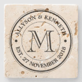 Maak je eigen Logo monogram Burlap Retro Stenen Onderzetter (Voorkant)