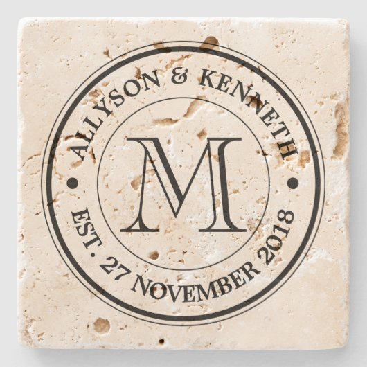Maak je eigen Logo monogram Burlap Retro Stenen Onderzetter (Voorkant)