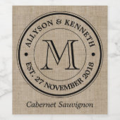 Maak je eigen Logo monogram Burlap Retro Wijn Etiket (Enkel label)