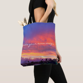 Maak je eigen Magic Quote Roze Blauw Wolken Zonson Tote Bag