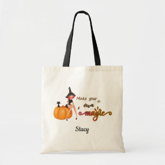 Maak je eigen magie schattig Halloween roze oranje Tote Bag