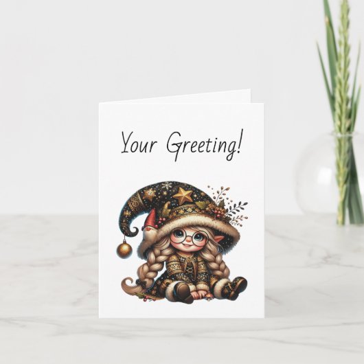 Maak je eigen magische Kerstgnome Feestdagen Kaart (Voorkant)