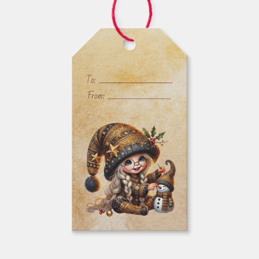 Maak Je Eigen Magische Kerstkabouter Sneeuwman Cadeaulabel (Voorkant)