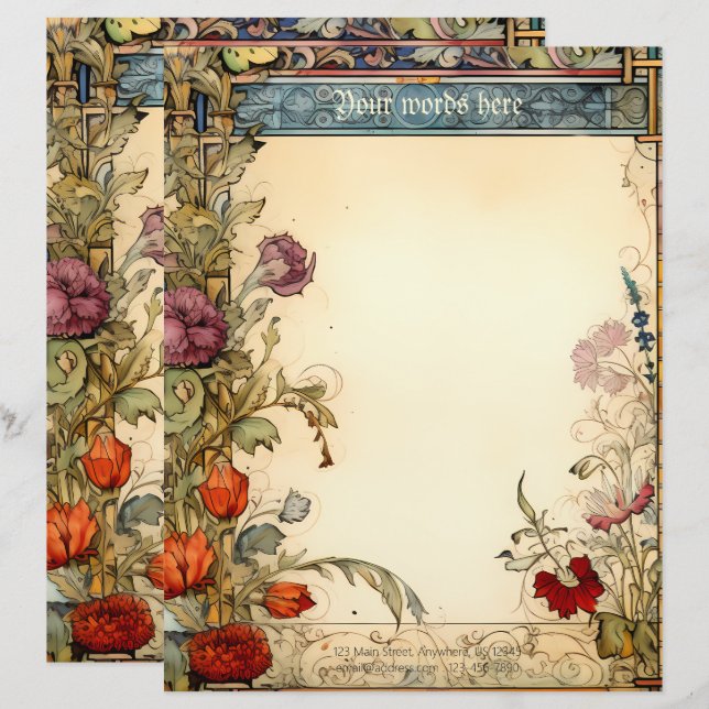 Maak je eigen middeleeuwse renaissance bloemschikk briefhoofd (Voorkant / Achterkant)