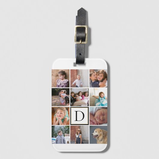 Maak je eigen monogram en fotocollage doe-het-zelf bagagelabel (Voorkant (verticaal))