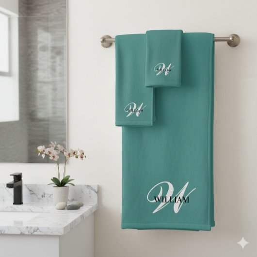 Maak Je Eigen Monogram Kleur Match Turquoise Bad Handdoek