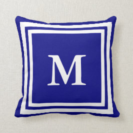 Maak Je Eigen Monogram Navyblauw en Wit Kussen