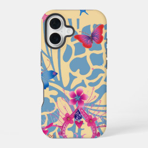 Maak Je Eigen Mooie Perzik Flora Vlinder Kunst iPhone 16 Hoesje