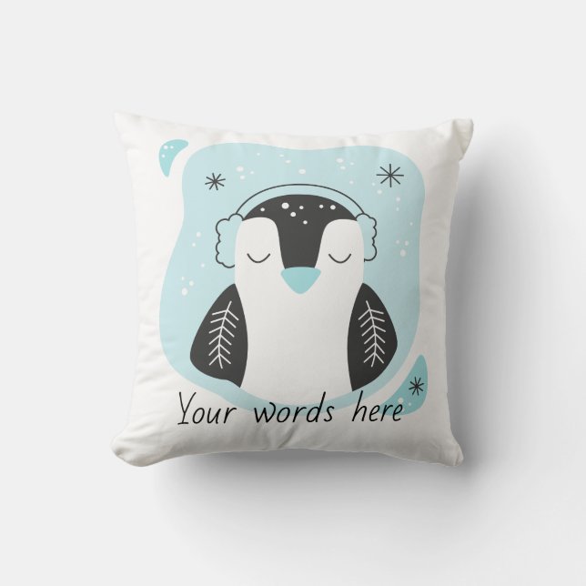 Maak je eigen Mooie Pinguïn Blauwe Kerstmis Kussen (Voorkant)
