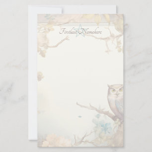 Maak Je Eigen Mystieke Uil Perzik Blauwe Bloemen Briefpapier
