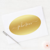 Maak Je Eigen Naam Goud Wit Ovale Sticker (Envelop)