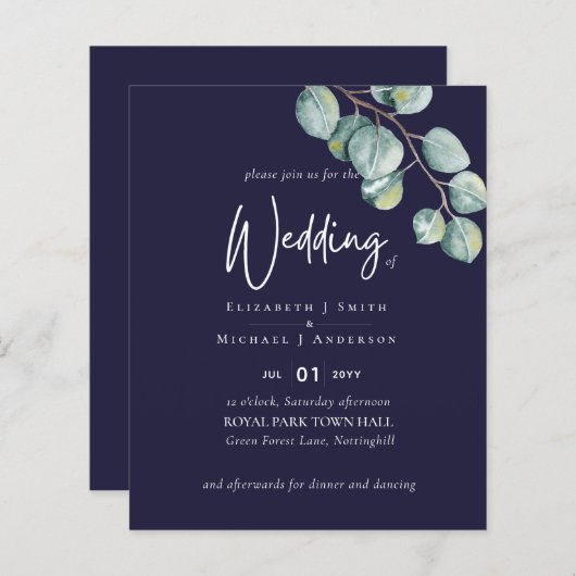 Maak Je Eigen NAVY Witte Salie Eucalyptus Bruiloft (Voorkant / Achterkant)