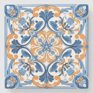 Maak Je Eigen Nep Geschilderde Blauwe Oranje Ivoor Stenen Onderzetter