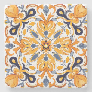 Maak Je Eigen Nep Geschilderde Vurige Blauwe Bloem Stenen Onderzetter