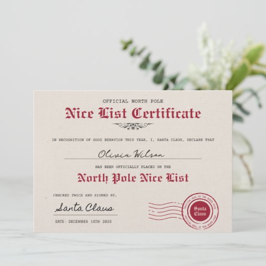 Maak je eigen Nice List-certificaat van de Kerstma Kaart (Staand voorkant)