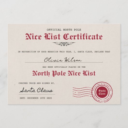 Maak je eigen Nice List-certificaat van de Kerstma Kaart (Voorkant)