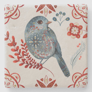 Maak Je Eigen Noordse Stijl Yule Blauwe Vogel Bloe Stenen Onderzetter