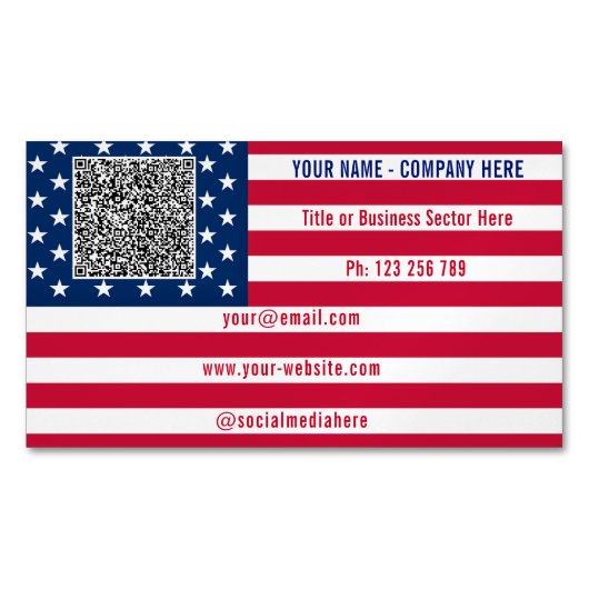 Maak je eigen ontwerp QR-code Amerikaanse vlag Magnetisch Visitekaartje (Voorkant)