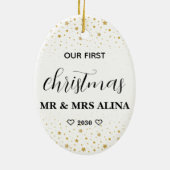 Maak je eigen onze eerste kerst getrouwd keramisch ornament (Achterkant)