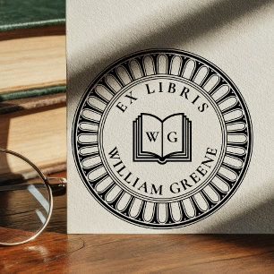 Maak je eigen Open Book Monogram Ex Libris Zelfinktende Stempel
