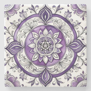 Maak Je Eigen Paarse Bloem Mandala Bloemstuk Stenen Onderzetter