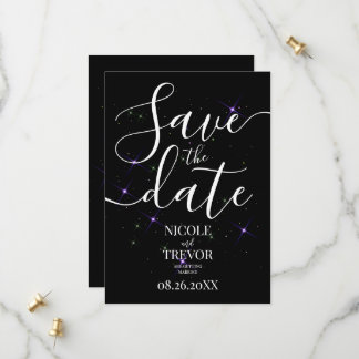 Maak Je Eigen Paarse Sterren Zwarte Trouw Save The Date