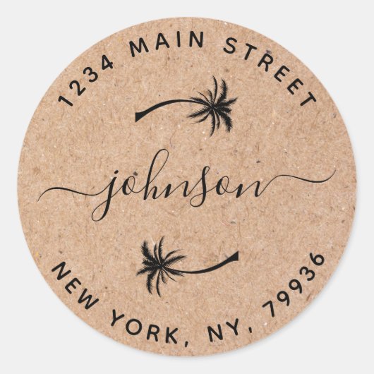 Maak Je Eigen Palmboom Ronde Retouradres Sticker (Voorkant)