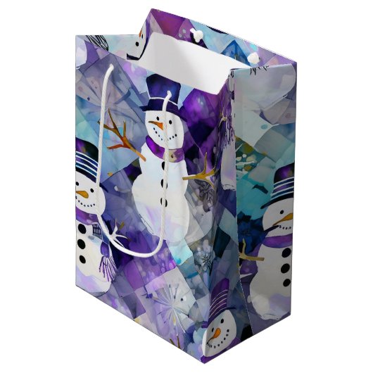 Maak Je Eigen Patchwork Kerstmis Paarse Sneeuwmann Medium Cadeauzakje (Voorkant Gekanteld)