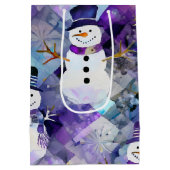 Maak Je Eigen Patchwork Kerstmis Paarse Sneeuwmann Medium Cadeauzakje (Achterkant)
