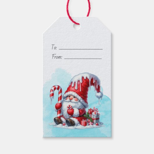Maak je eigen peperminthoeden Kerstgnome Cadeaulabel (Voorkant)